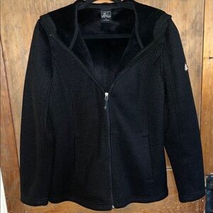 ZeroXposur Black Hooded Jacket, Sz L, warm lining and ribbed knit w/pockets, EUC